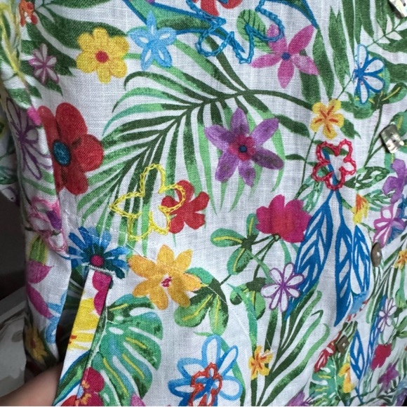 NWT John Mark Plus Size Tunic Linen Floral Point Collar Button Front Blouse Top - Picture 9 of 11